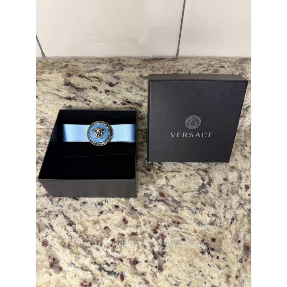 Versace Light Blue & Silver Medusa Ribbon Hair Clip NWOT - Picture 2 of 4